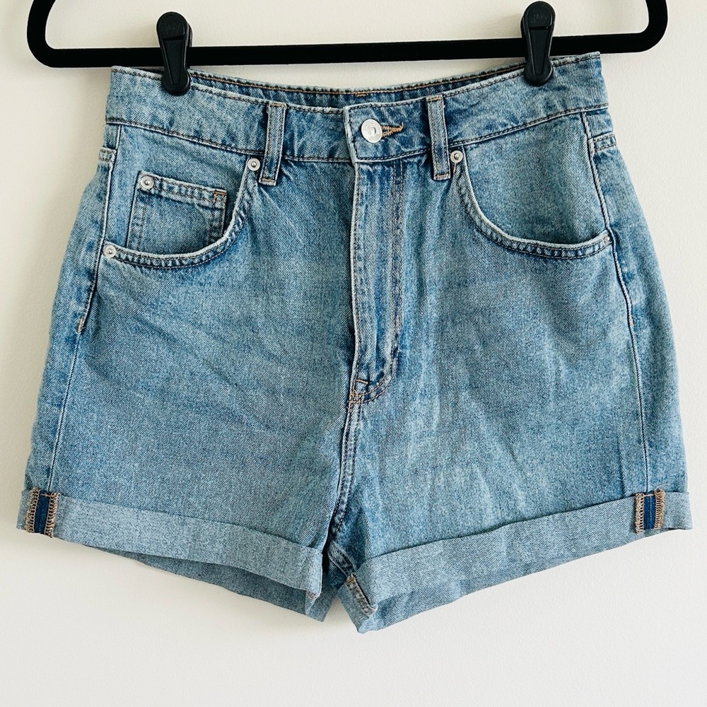 H&M Divided High Rise Cuffed Blue Jean Shorts